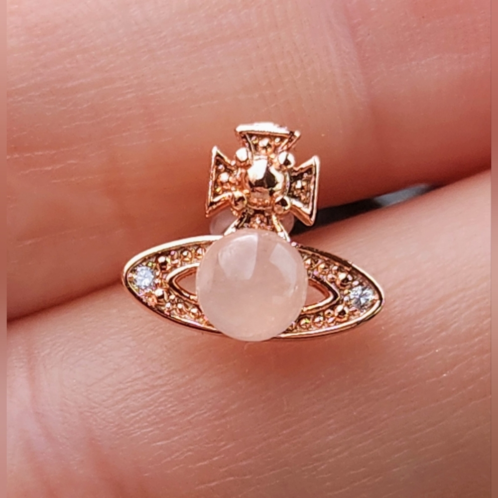 Rose Quartz, 925 Sterling Silver Stud Earrings. Gold Plated Crystal Jewlery - Picture 4 of 5